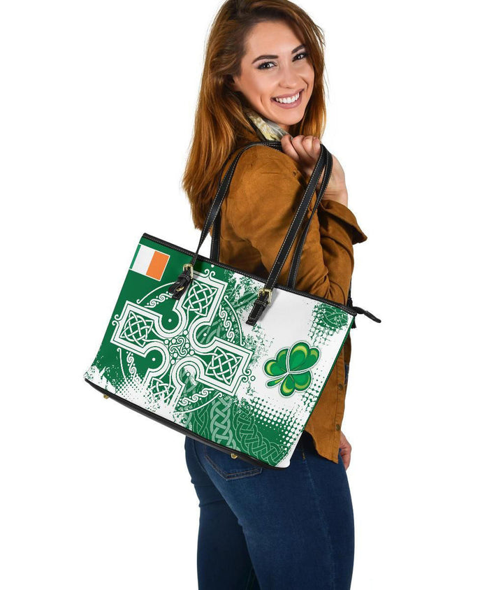 Ireland Celtic Leather Tote Bag - Irish Celtic Cross