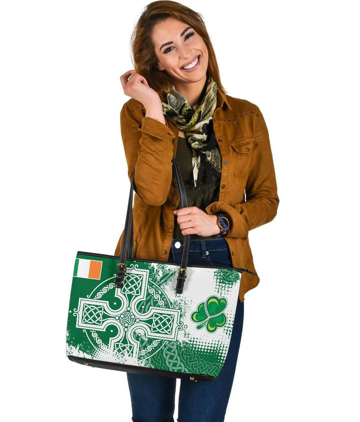 Ireland Celtic Leather Tote Bag - Irish Celtic Cross