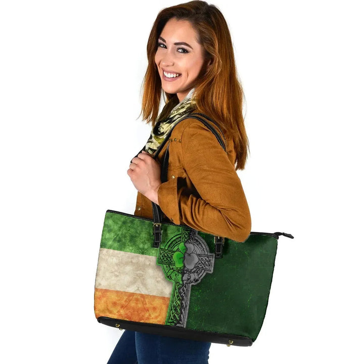 Ireland Celtic Leather Tote Bag - Irish Claddagh Cross