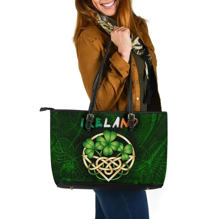 Ireland Celtic Leather Tote Bag - Irish Shamrock