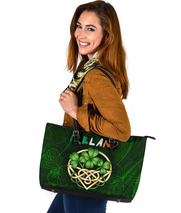 Ireland Celtic Leather Tote Bag - Irish Shamrock