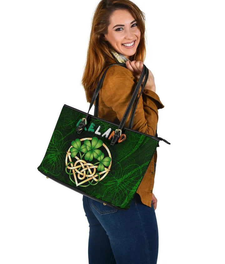 Ireland Celtic Leather Tote Bag - Irish Shamrock