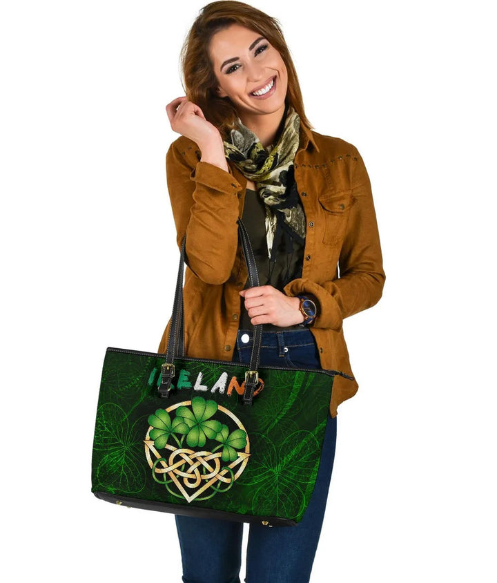Ireland Celtic Leather Tote Bag - Irish Shamrock