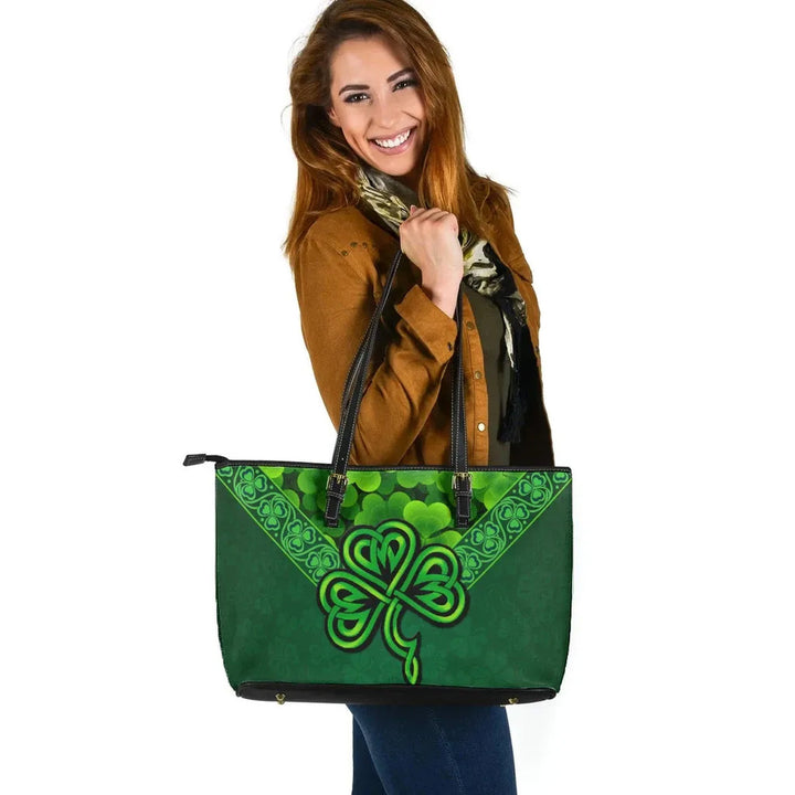 Ireland Celtic Leather Tote Bag - Irish Shamrock Triangle Style