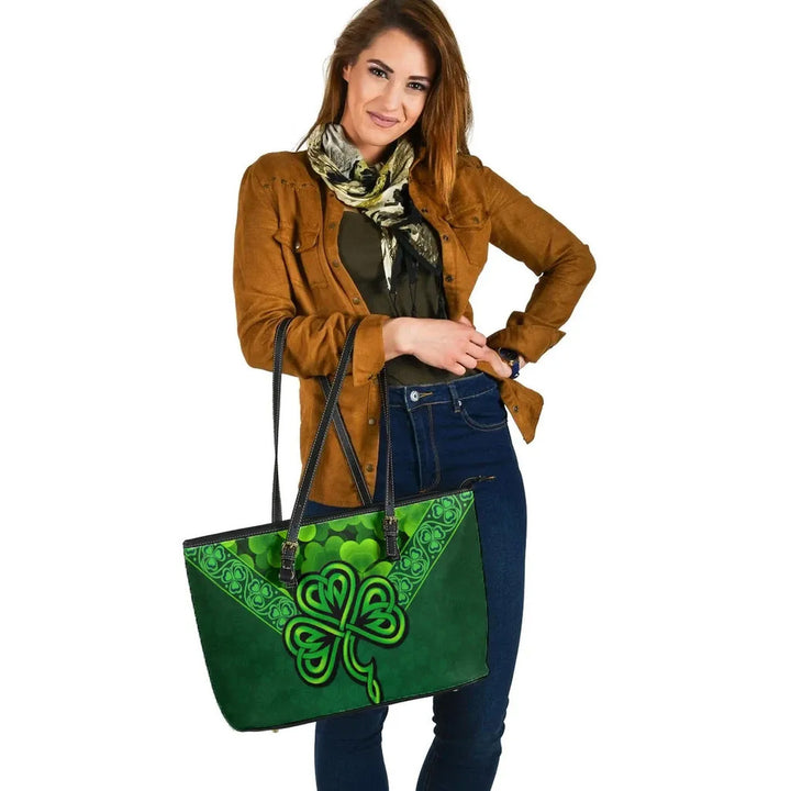 Ireland Celtic Leather Tote Bag - Irish Shamrock Triangle Style