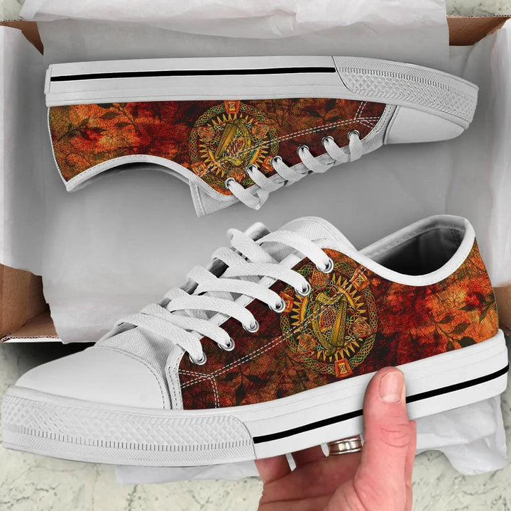 Ireland Celtic Low Top Shoe - Irish Coat Of Arms Triangle Knotwork Autumn Style
