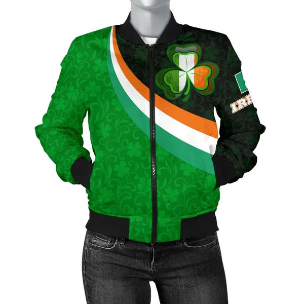 Ireland Celtic Unisex Bomber Jacket - Irish Flag with Shamrock Patterns