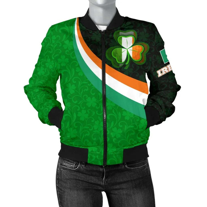 Ireland Celtic Unisex Bomber Jacket - Irish Flag with Shamrock Patterns