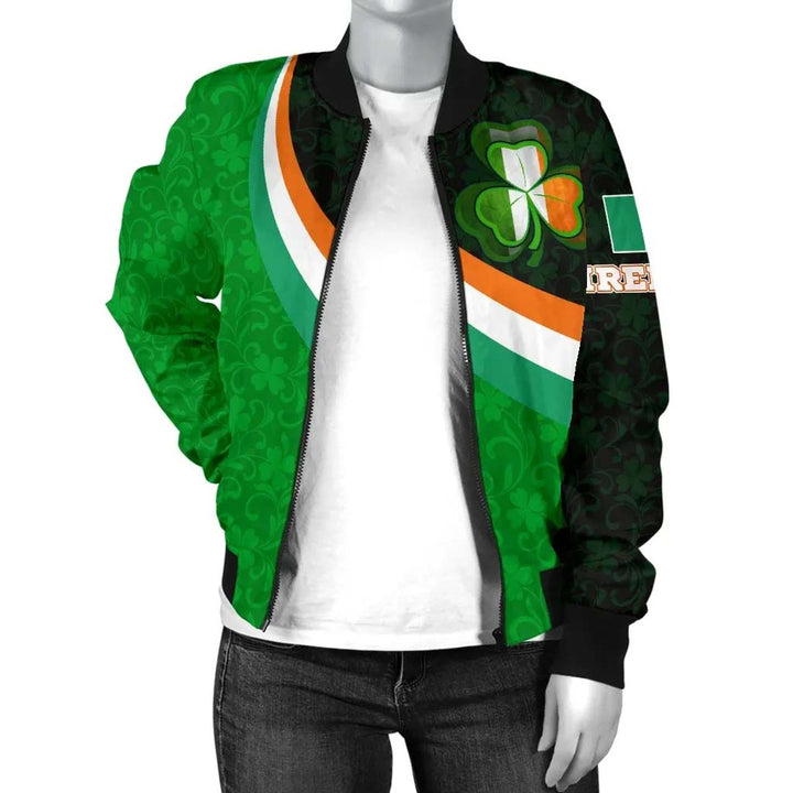 Ireland Celtic Unisex Bomber Jacket - Irish Flag with Shamrock Patterns