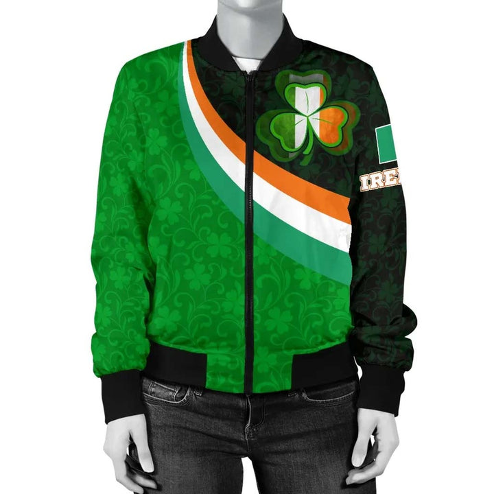 Ireland Celtic Unisex Bomber Jacket - Irish Flag with Shamrock Patterns