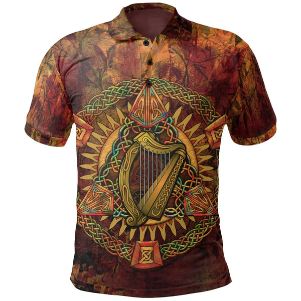 Ireland Celtic Polo Shirt Irish Coat Of Arms Triangle Knotwork Autumn