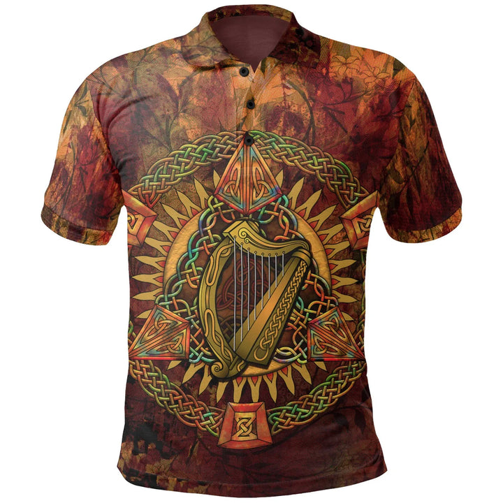 Ireland Celtic Polo Shirt Irish Coat Of Arms Triangle Knotwork Autumn