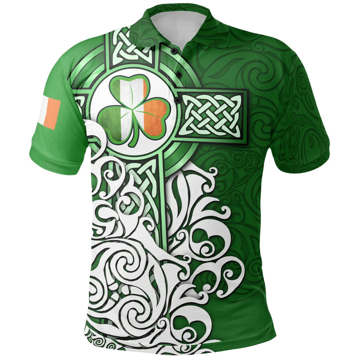 Ireland Celtic Polo Shirts Irish Shamrock Flag With Celtic Cross