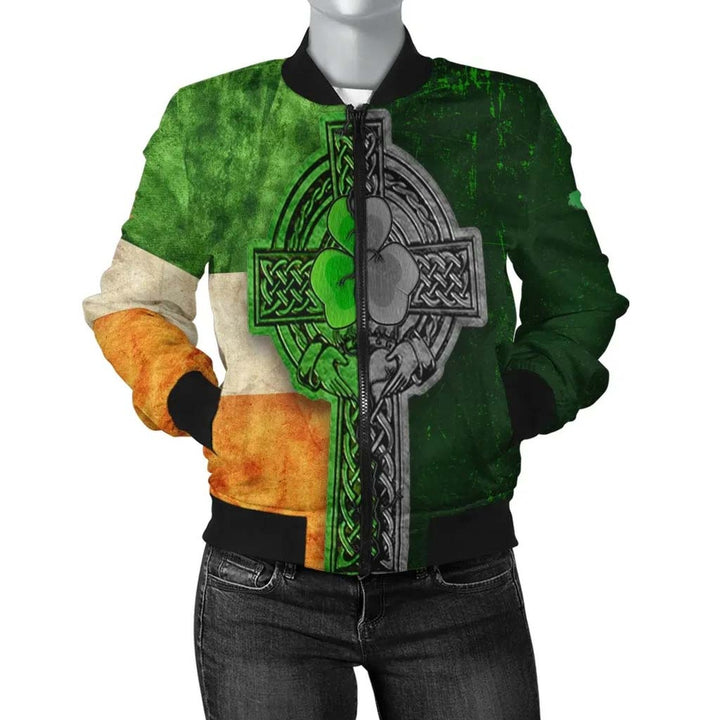 Ireland Celtic Unisex Bomber Jacket - Irish Claddagh Cross