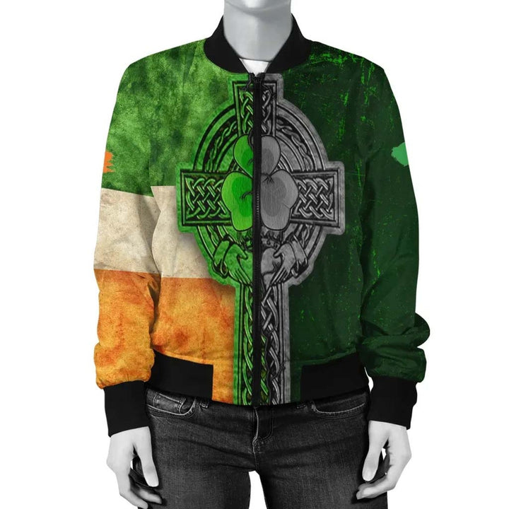 Ireland Celtic Unisex Bomber Jacket - Irish Claddagh Cross