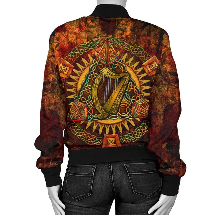 Ireland Celtic Unisex Bomber Jacket - Irish Coat Of Arms Triangle Knotwork Autumn Style