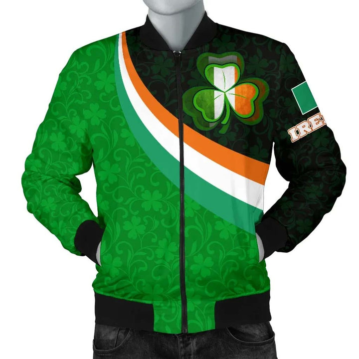 Ireland Celtic Unisex Bomber Jacket - Irish Flag with Shamrock Patterns
