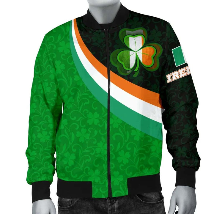 Ireland Celtic Unisex Bomber Jacket - Irish Flag with Shamrock Patterns