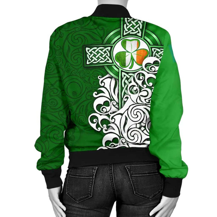 Ireland Celtic Unisex Bomber Jacket - Irish Shamrock Flag With Celtic Cross