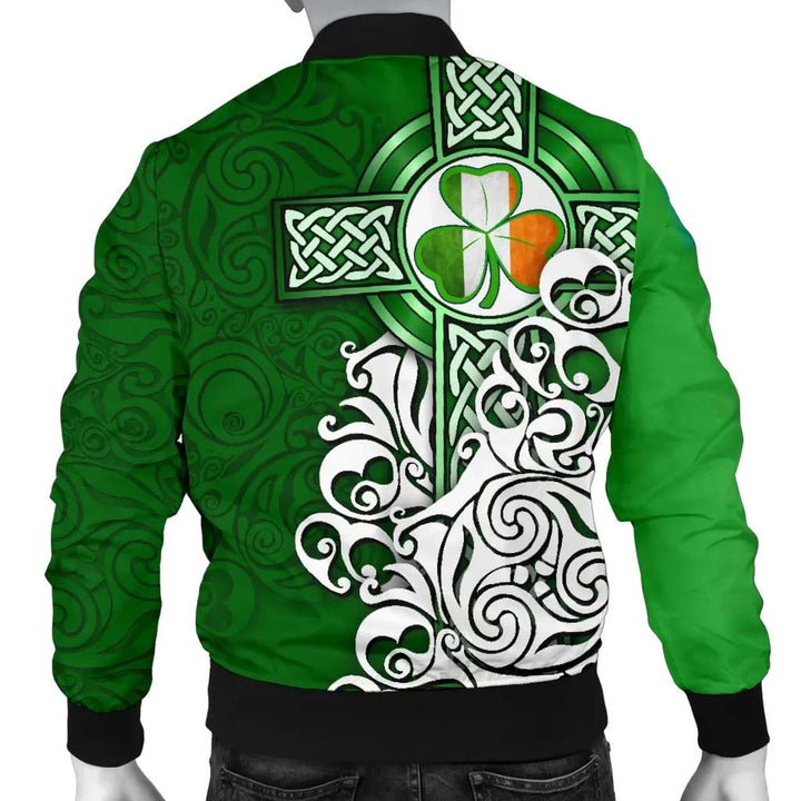 Ireland Celtic Unisex Bomber Jacket - Irish Shamrock Flag With Celtic Cross