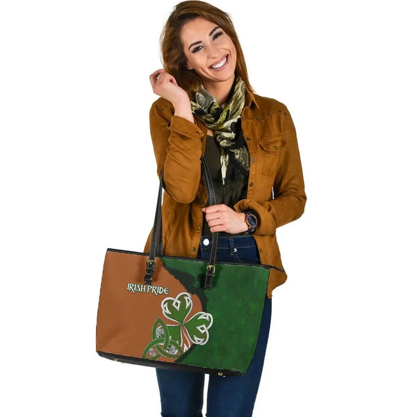 Ireland Leather Tote Bag - Irish Shamrock Irish Pride