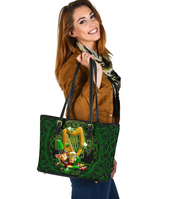 Irish Leprechaun St. Patrick's Day Leather Tote Bag - Ireland's Trickster Fairies