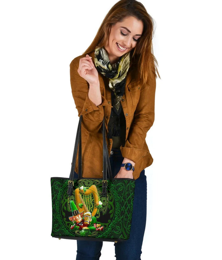 Irish Leprechaun St. Patrick's Day Leather Tote Bag - Ireland's Trickster Fairies