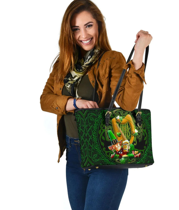 Irish Leprechaun St. Patrick's Day Leather Tote Bag - Ireland's Trickster Fairies