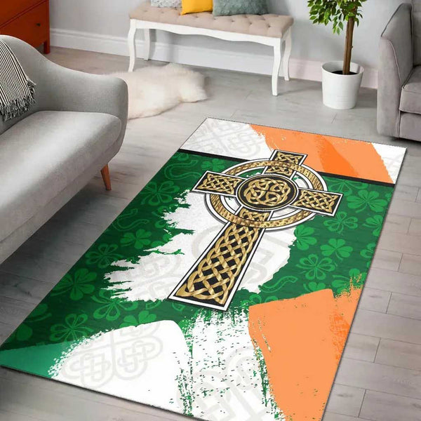 Celtic Area Rug Irish Shamrock With Celtic Cross