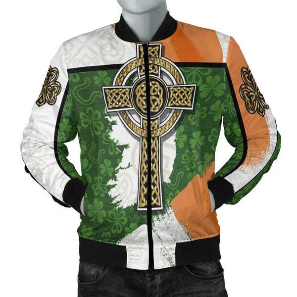Celtic All O Print Bomber Jacket - Irish Shamrock With Celtic Cross