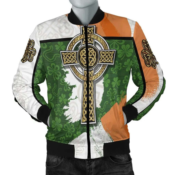 Celtic All O Print Bomber Jacket - Irish Shamrock With Celtic Cross