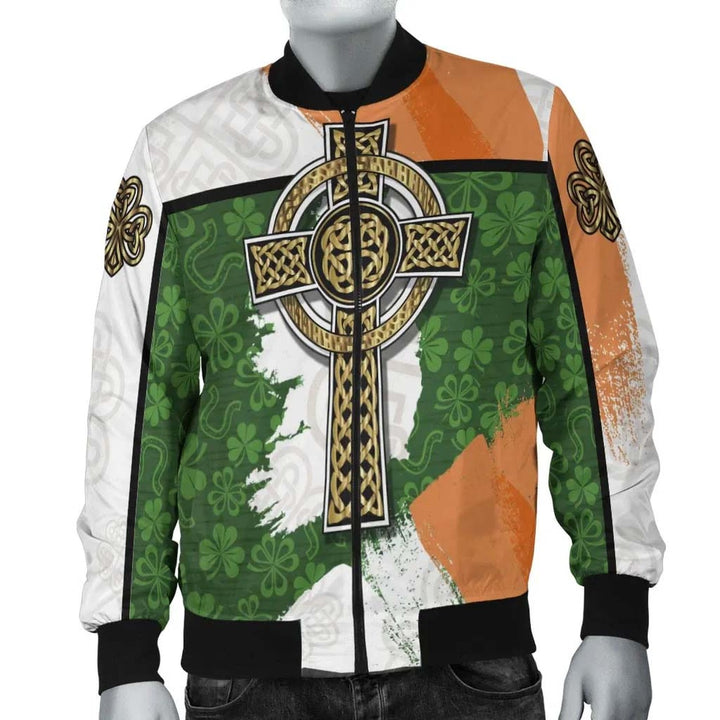 Celtic All O Print Bomber Jacket - Irish Shamrock With Celtic Cross