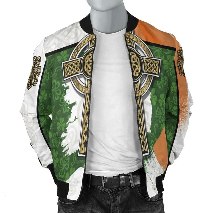 Celtic All O Print Bomber Jacket - Irish Shamrock With Celtic Cross