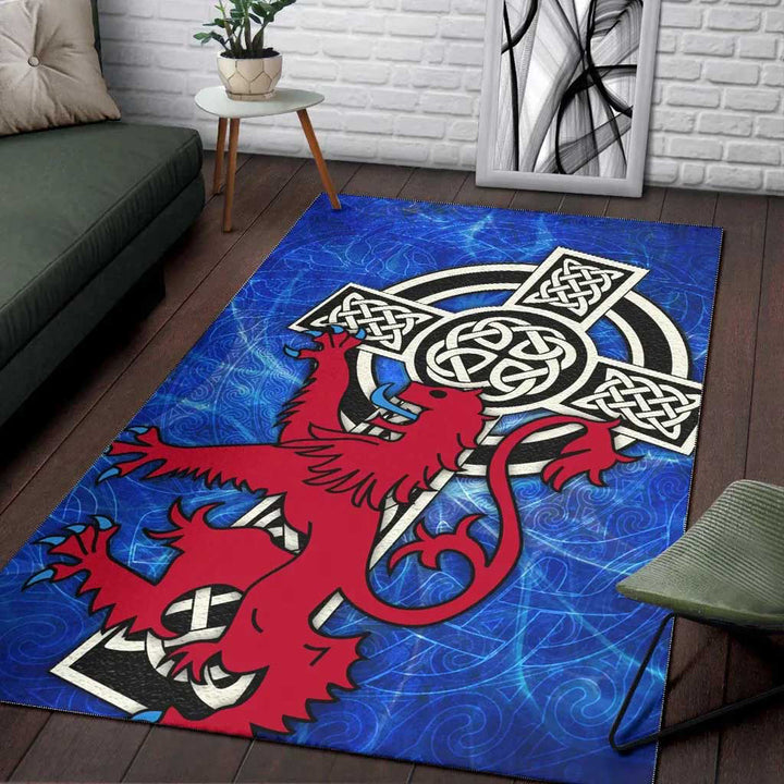 Scotland Celtic Area Rug Celtic Cross and Rampant Skew