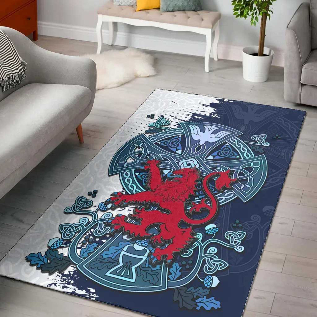 Scotland Celtic Area Rug Lion Rampant With Celtic Cross | Celticprime ...