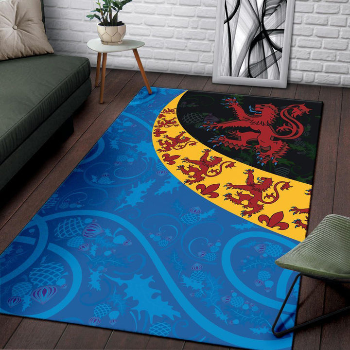 Scotland Celtic Area Rug Scottish Lion with Thistle Patterns
