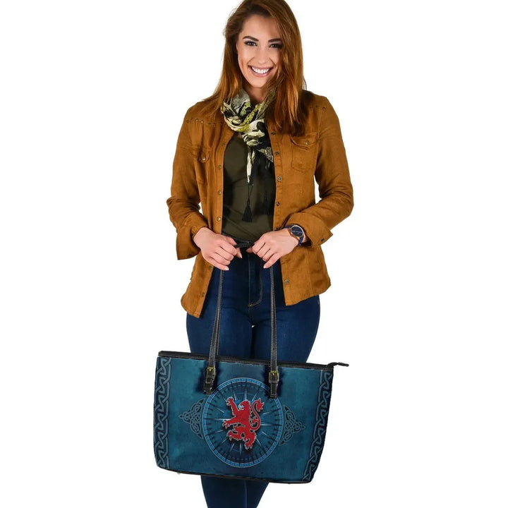Scotland Celtic Leather Tote Bag - Celtic Compass With Scottish Lion