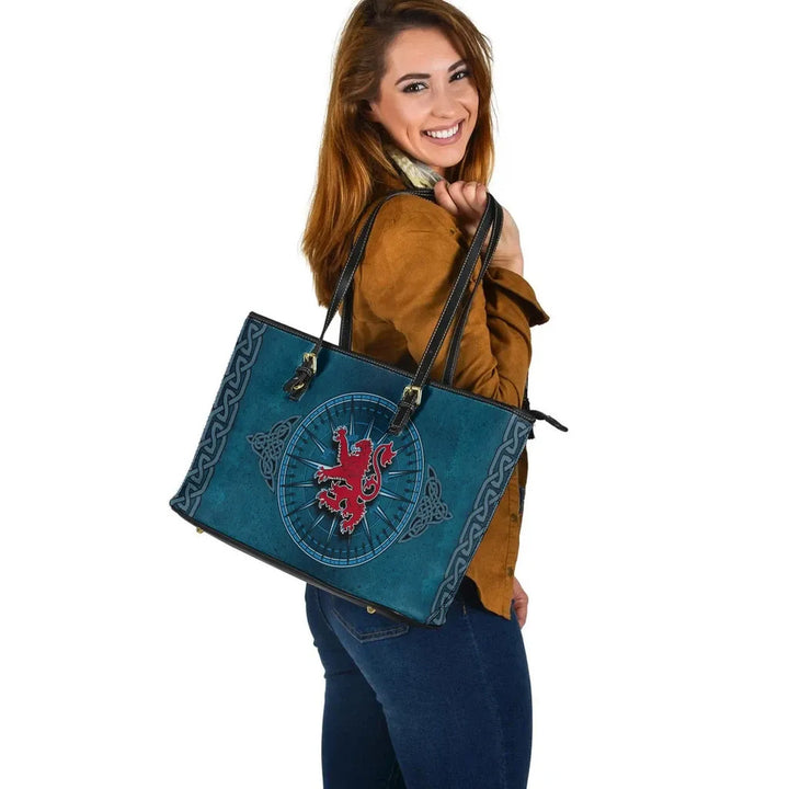 Scotland Celtic Leather Tote Bag - Celtic Compass With Scottish Lion