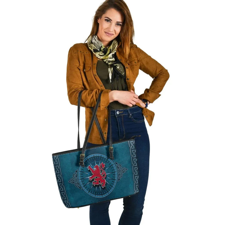 Scotland Celtic Leather Tote Bag - Celtic Compass With Scottish Lion