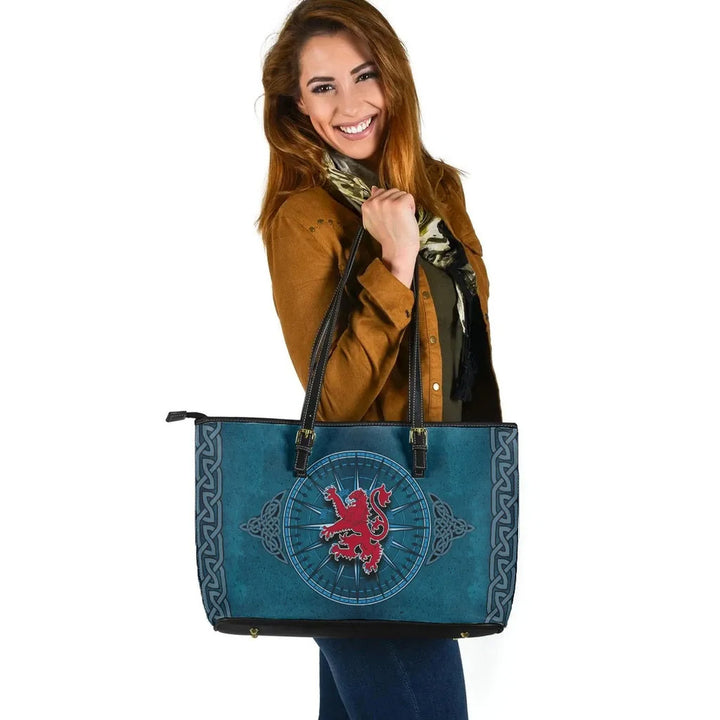 Scotland Celtic Leather Tote Bag - Celtic Compass With Scottish Lion