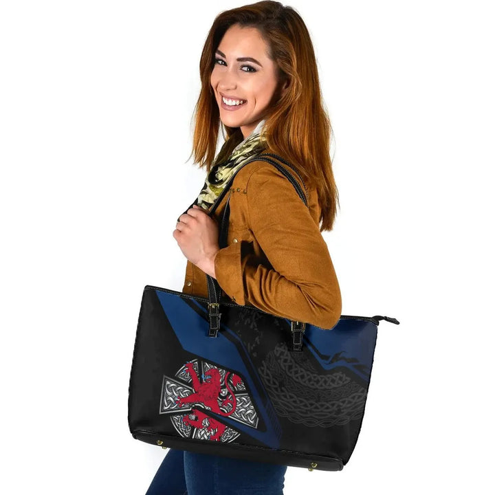 Scotland Celtic Leather Tote Bag - Celtic Cross & Lion