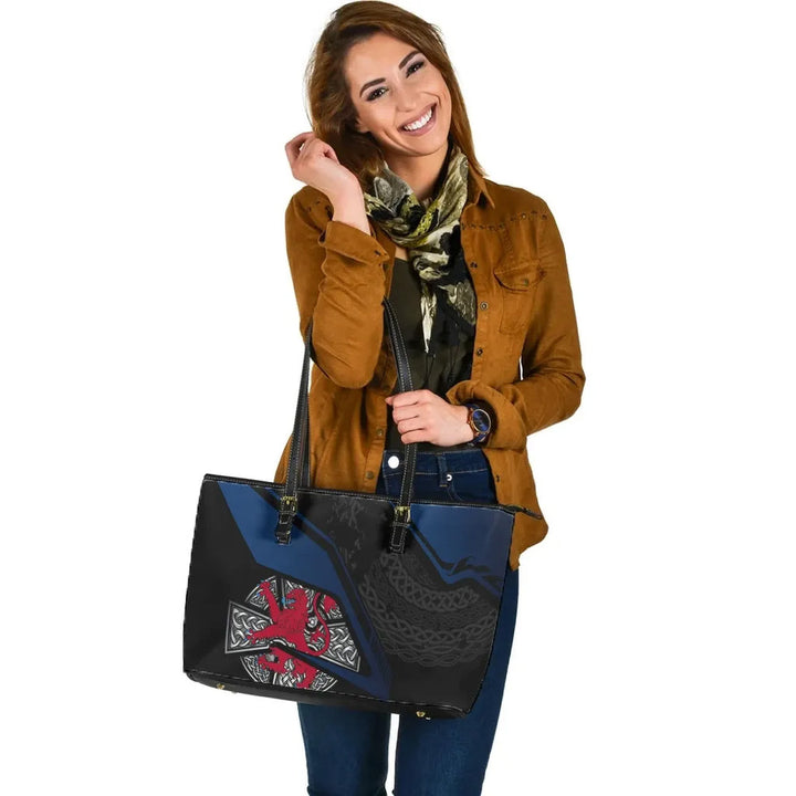 Scotland Celtic Leather Tote Bag - Celtic Cross & Lion