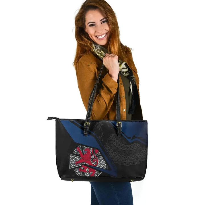 Scotland Celtic Leather Tote Bag - Celtic Cross & Lion
