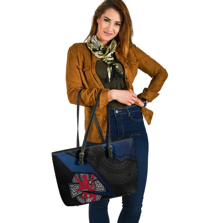 Scotland Celtic Leather Tote Bag - Celtic Cross & Lion