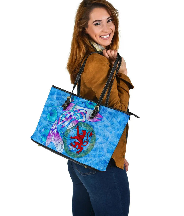 Scotland Celtic Leather Tote Bag - Celtic Fish With Lion