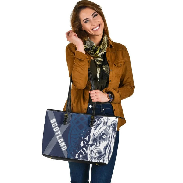 Scotland Celtic Leather Tote Bag - Cross Celt Lion