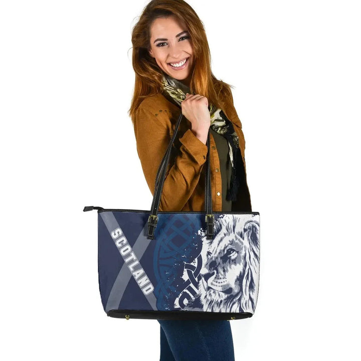 Scotland Celtic Leather Tote Bag - Cross Celt Lion