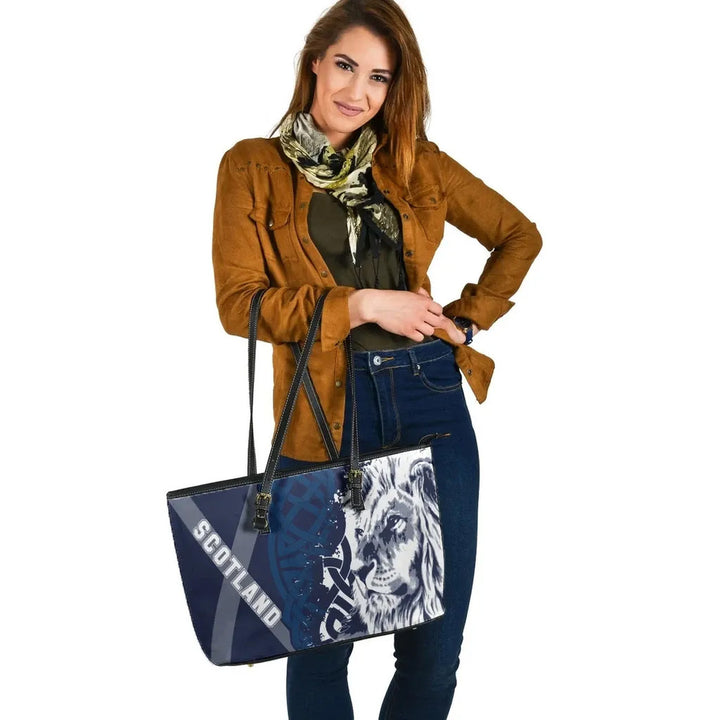Scotland Celtic Leather Tote Bag - Cross Celt Lion