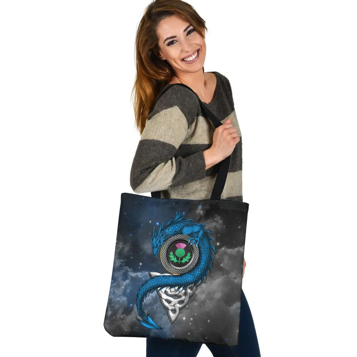 Scotland Celtic Leather Tote Bag - Dragon & Thistle With Celtic