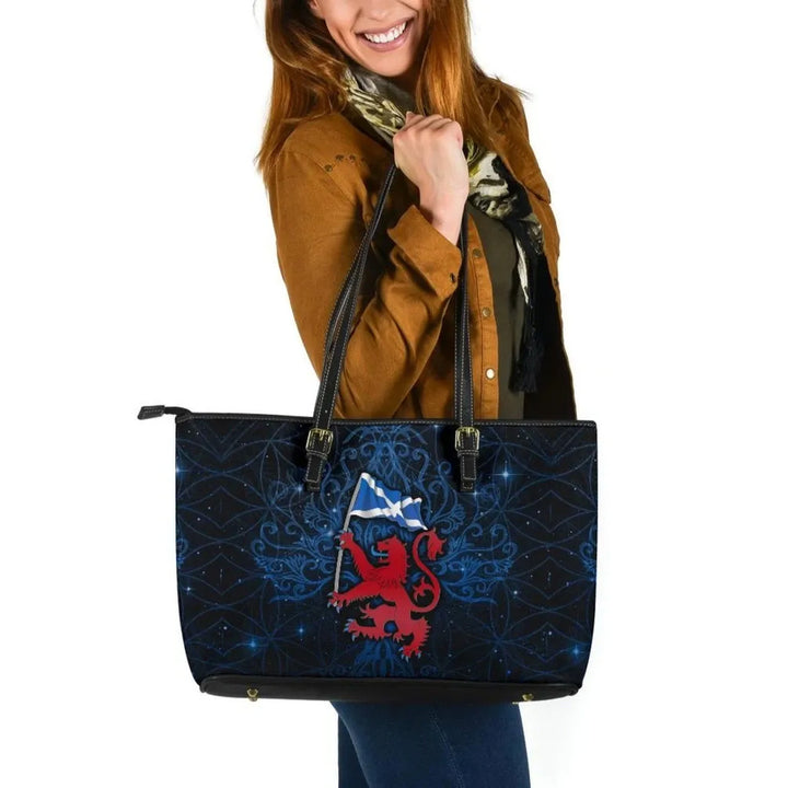 Scotland Celtic Leather Tote Bag - Lion Rampant With Scotland Flag